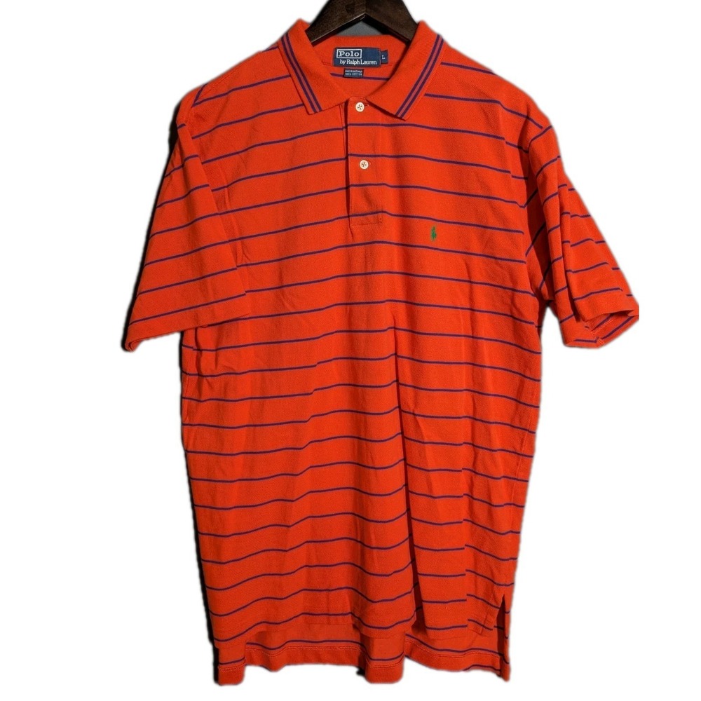 Polo Ralph Lauren Red Striped Polo Shirt Men's L Green Pony Ivy 90's - Y2K VTG